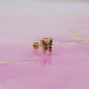 14K Solid Gold CZ Butterfly Flat Back Earring | Real Gold Flutterfly Conch Earring, Helix & Tragus Piercing, Cartilage, Ear Piercing, Studs