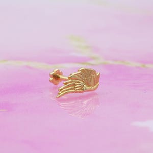 14K Solid Gold Angel Wing Flat Back Earring | Real Gold Flight Conch Earring, Helix Tragus Piercing, Cartilage, Ear Piercing,Flat Back Studs