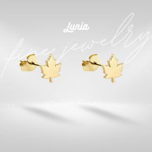 14K Gold Leaf Earrings Lobe Canadian Earring Studs Minimal Silver