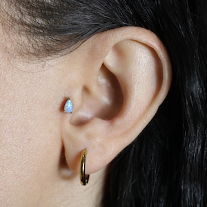 14K Solid Gold Azure Drop CZ Flat Back Earrings Cartilage Earring Studs Helix Geometric Piercing Ear Simple Everyday Tiny Real Jewelry