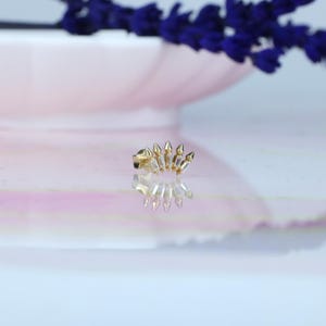 14K Solid Gold CZ Crown Arrow Flat Back Earring | Real Gold Royal Spear Conch Earring, Helix Tragus Piercing, Cartilage, Ear Piercing, Studs
