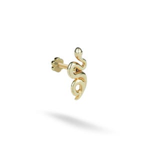 14K Solid Gold Snake Flat Back Earring | Real Gold Serpent Conch Earring, Helix & Tragus Piercing, Cartilage, Ear Piercing, Flat Back Studs