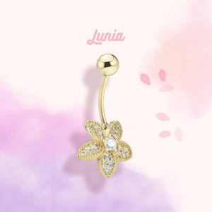 14K Solid Gold CZ Compass Rose Ring Body Belly Dainty Navel Button Everyday Real Gold Minimalist Simple Threaded Jewelry Piercing Barbell