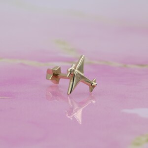 14K Solid Gold Aeroplane Flat Back Earring | Real Gold Plane Conch Earring, Helix Tragus Piercing, Cartilage, Ear Piercing, Flat Back Studs
