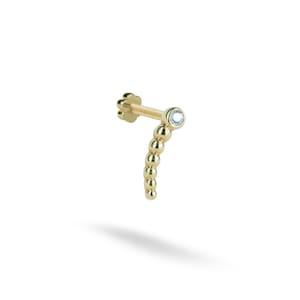 14K Solid Gold Worm CZ Flat Back Earrings Cartilage Animal Earrings Helix Ear Piercing Tragus Tiny Lobe Earring Studs Threadless Jewelry
