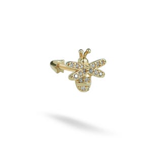 14K ソリッド ゴールド ビー フラット バック イヤリング | 本物のゴールド インセクト コンク イヤリング、ヘリックス & トラガス ピアス、軟骨、耳ピアス、フラット バック スタッド
