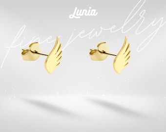 14K Gold Angel Wing Earrings Guardian Cartilage Lobe Earring Studs Minimal Silver