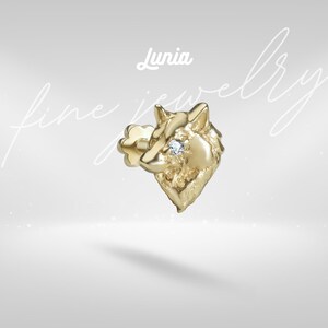 14K Solid Gold Wolf Head Flatback Ear Piercing Stud Earring Helix Stud Tragus Tiny Screw Flat Back