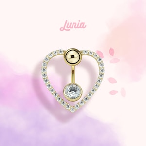 14K Solid Gold CZ Heart Ring Navel Belly Button Dainty Body Minimalist Real Gold Threaded Everyday Simple Barbell Ring Jewelry Piercing
