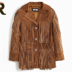 Hellbraune Wildlederjacke für Frauen mit Fransen – Western Boho Cowgirl Stil, Vintage Fransen Mantel, Festival Outfit, Retro Herbstmode
