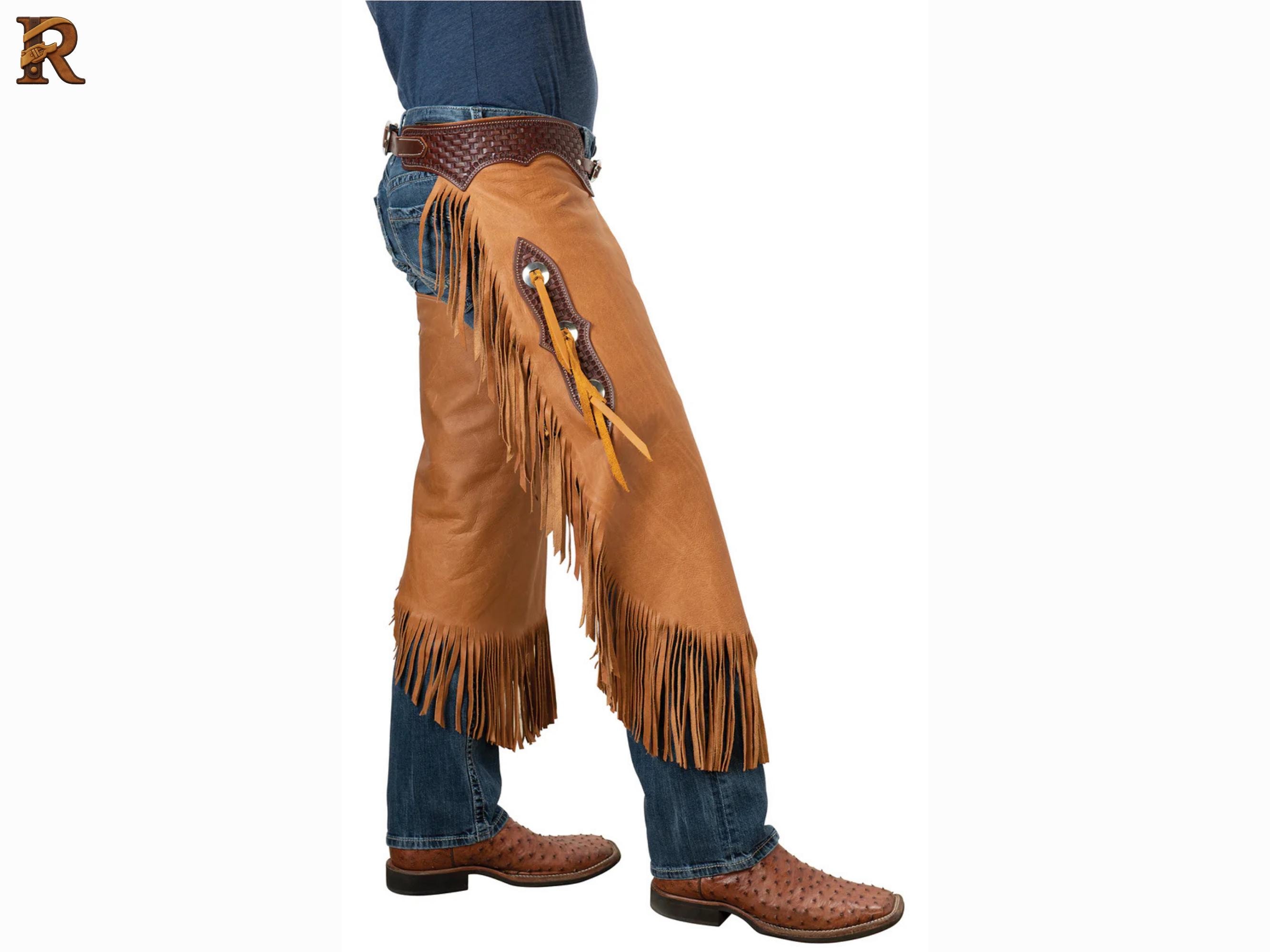 Cowhide Rodeo Chaps Men's Cowhide Leather Chaps: Handmade Cowboy Western Fringe Riding ...