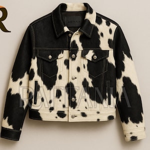 Men’s Cowhide Leather Jacket | Real Cowskin Hair-On-Hide Biker Coat | Western Rodeo Jacket for Men | Halloween Cowboy Outfit Gift For Him