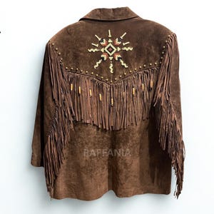Women’s Western Brown Suede Leather Jacket | Genuine Buckskin Leather Beaded Tassel Boho Festival Wear | Vintage Cowgirl Native Jacket