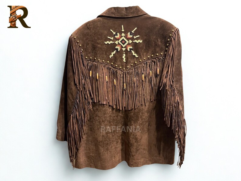 Women’s Western Brown Suede Leather Jacket | Genuine Buckskin Leather Beaded Tassel Boho Festival Wear | Vintage Cowgirl Native Jacket