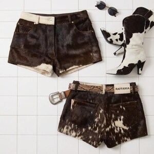 Women's Hair-On Cowhide Leather Shorts | Genuine Leather Western Rodeo Shorts | Handmade Cowboy Festival Shorts