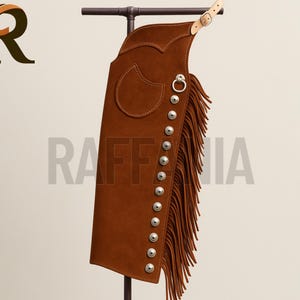 Handgemaakte suède cowboychaps: westernrijbroek met franjes