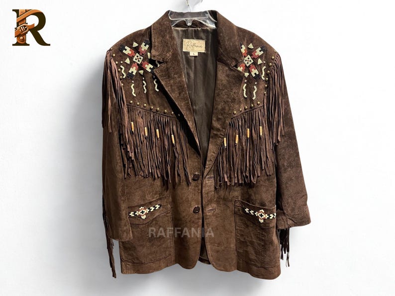 Women’s Western Brown Suede Leather Jacket | Genuine Buckskin Leather Beaded Tassel Boho Festival Wear | Vintage Cowgirl Native Jacket