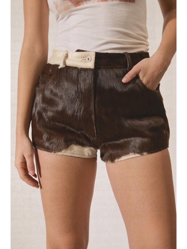 Women's Hair-On Cowhide Leather Shorts | Genuine Leather Western Rodeo Shorts | Handmade Cowboy Festival Shorts