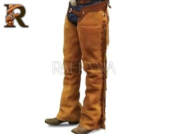 Handmade Suede Leather Riding Chaps: Western Cowboy Biker Pants
