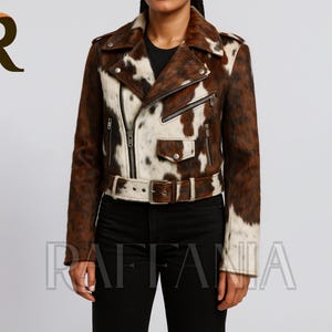 Cow Print Leather Jacket for Women | Real Cowskin Hair-On-Hide Biker Coat | Western Rodeo Cowgirl Jacket | Custom Handmade Leather Gift