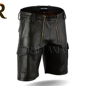 Handmade Full-Grain Leather Cargo Shorts: Low Waist Motorcycle Style