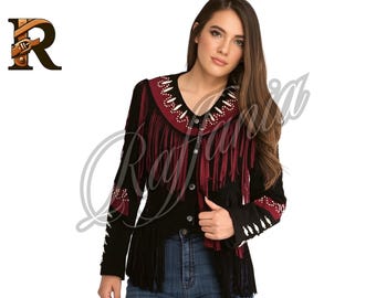Handmade Western Fringe Leather Jacket for Women | Vintage Fringes Leather Jacket for Girls | Stylish Fringe and Beaded Leather Coat for Her