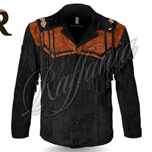 Men&#39;s Suede Leather Cowboy Jacket: Vintage Western Fringe & Beads