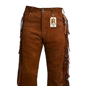 Men's Handmade Suede Leather Cowboy Pants: Western Fringe Trousers