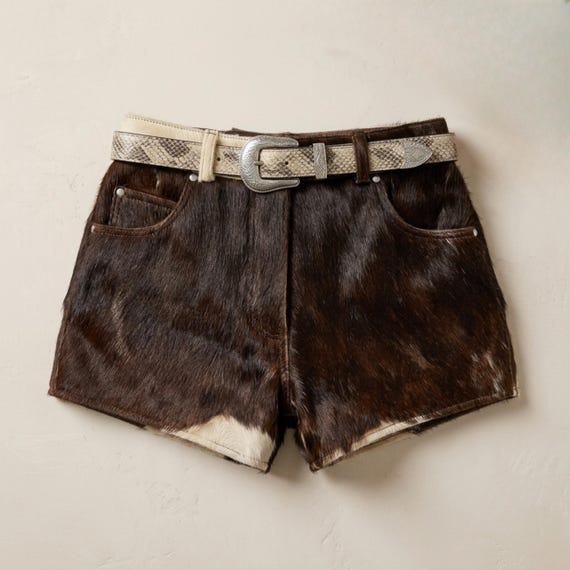 Women's Cowhide Leather Shorts | Genuine Hair-On Hide Western Hot Pants | Handmade Rodeo Festival Cowboy Booty Shorts