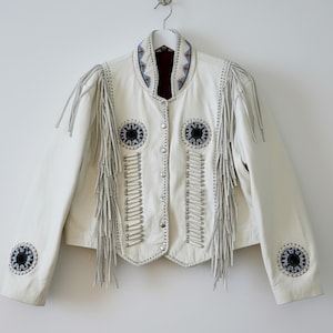 Women's Leather Beaded Jacket: Western Cowgirl Fringe Coat, Vintage Style