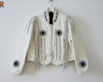 Women's Leather Beaded Jacket: Western Cowgirl Fringe Coat, Vintage Style