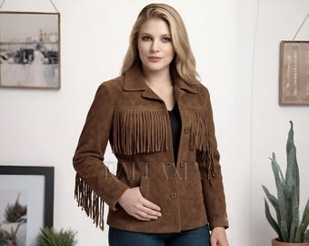 Western Brown Fringe Genuine Leather Jacket for Women | Cowgirl Suede Leather Coat | Vintage 70s Stylish Fringe Leather Jacket Best Gift Her
