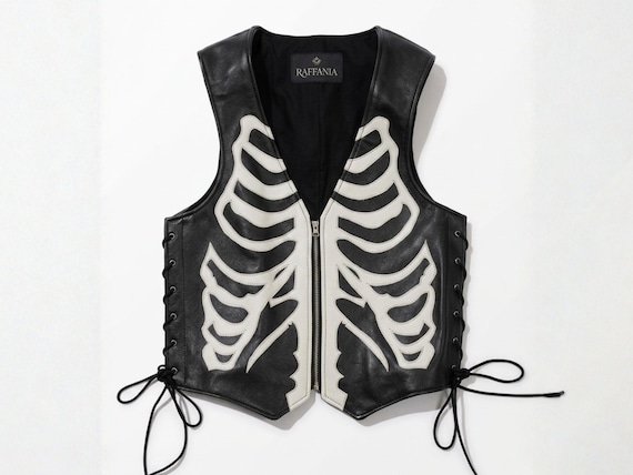 Skeleton Biker Vest Men | Ribcage Bone Design | Gothic Handmade Motorcycle Vest
