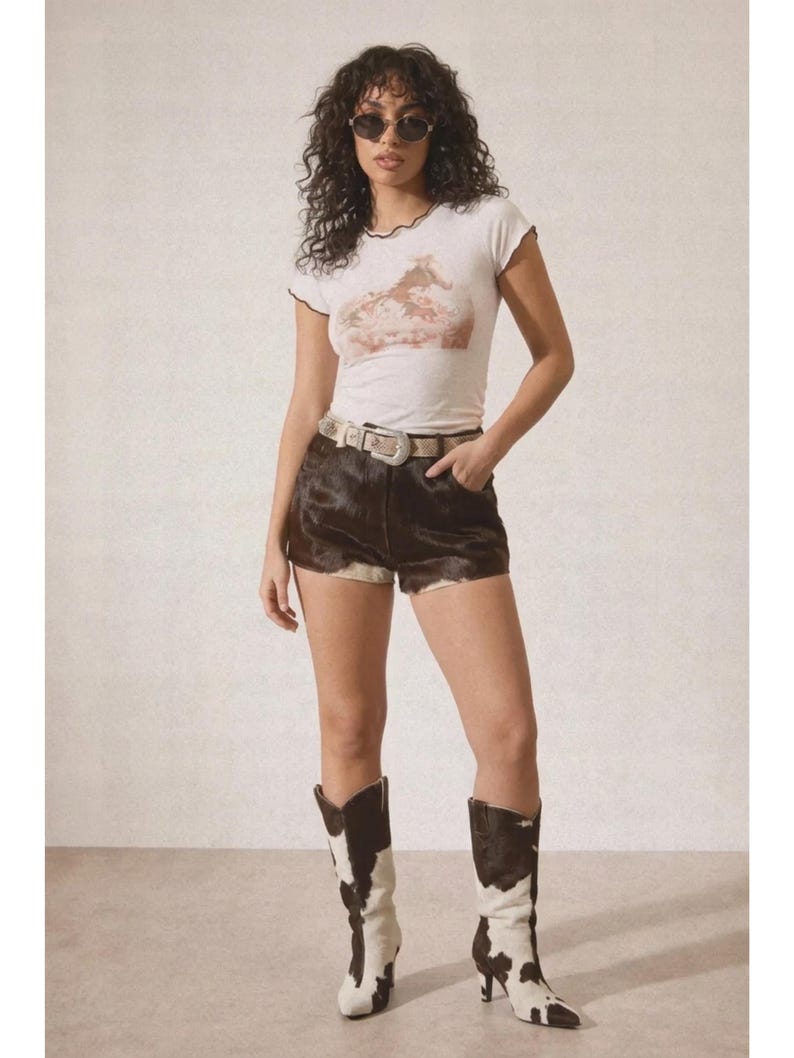 Women's Hair-On Cowhide Leather Shorts | Genuine Leather Western Rodeo Shorts | Handmade Cowboy Festival Shorts