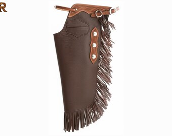 レザー チンクス チャップ ハンドメイド ウエスタン チャップ ダーク 