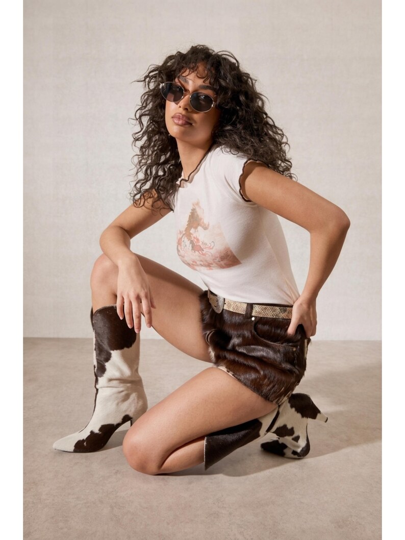 Women's Hair-On Cowhide Leather Shorts | Genuine Leather Western Rodeo Shorts | Handmade Cowboy Festival Shorts
