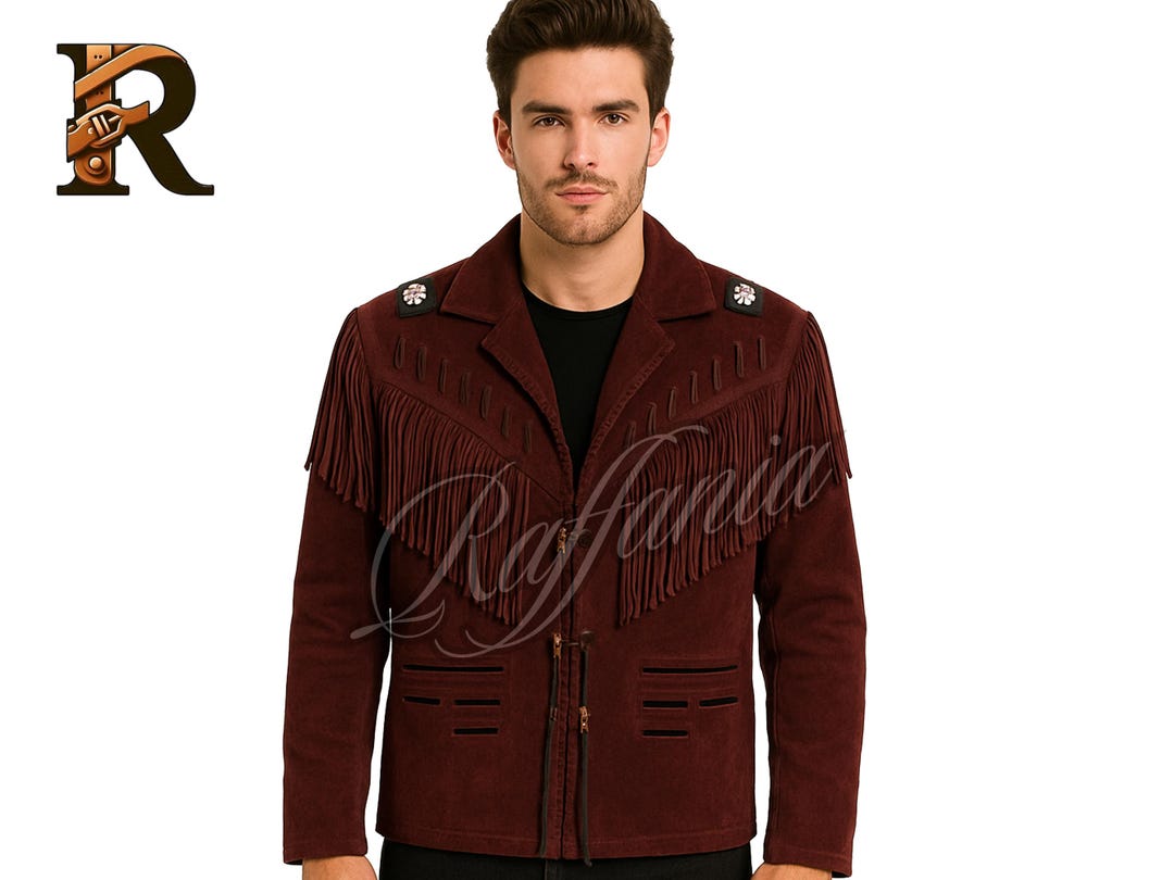 Men’s Western Fringe Cowboy Jacket Vintage Rodeo Coat Handmade Braided Suede Style main image 1