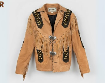 Vintage Suede Leather Fringe Western Shirt Jacket: Handmade Rodeo