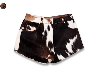 Women's Cowhide Hair-On Hide Leather Shorts | Flared Western Festival Rodeo Bottoms