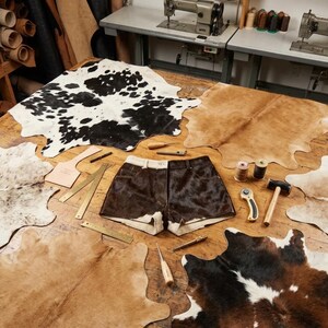 Women's Hair-On Cowhide Leather Shorts | Genuine Leather Western Rodeo Shorts | Handmade Cowboy Festival Shorts