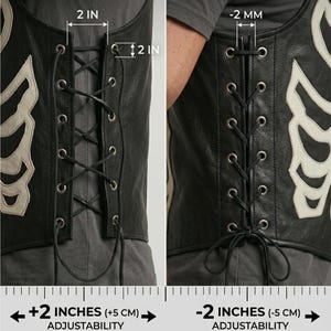 Handmade Raffania skeleton leather vest for men featuring a white ribcage bone design on premium black genuine cowhide leather.