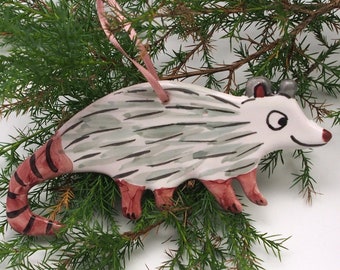 5 Engraved Wood Christmas Ornaments Rabbit Opossum Armadillo Squirrel Cat