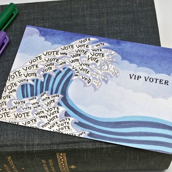 Blue Wave Tsunami Postcards to Voters - Set of 60 - Get out the Vote - Political Postcard - Original Artwork