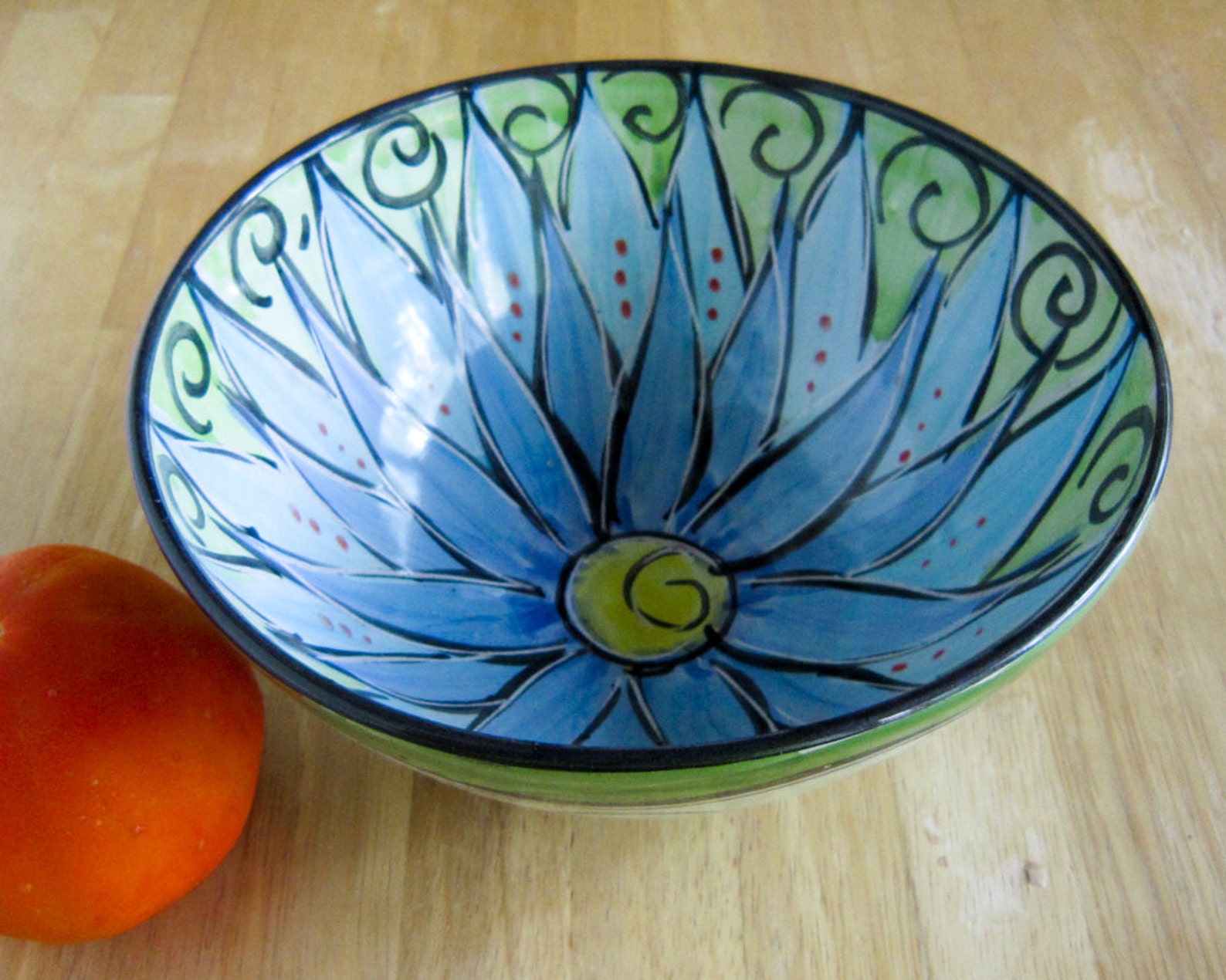 Pottery Clay Bowl Cornflower Blue Lotus Flower Wheel Thrown Etsy