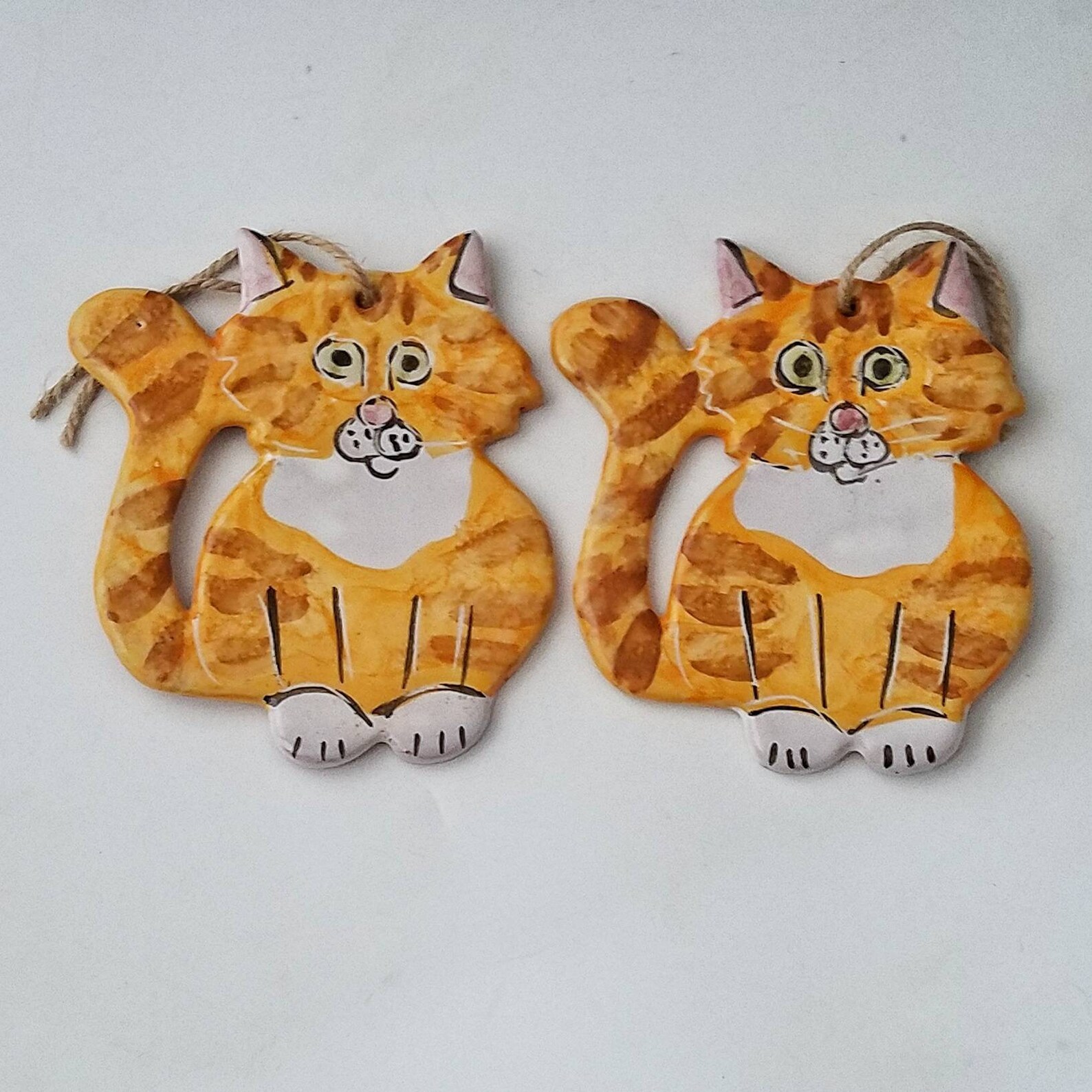 Orange Marmalade Cat Pottery ornaments for wall or Christmas Etsy