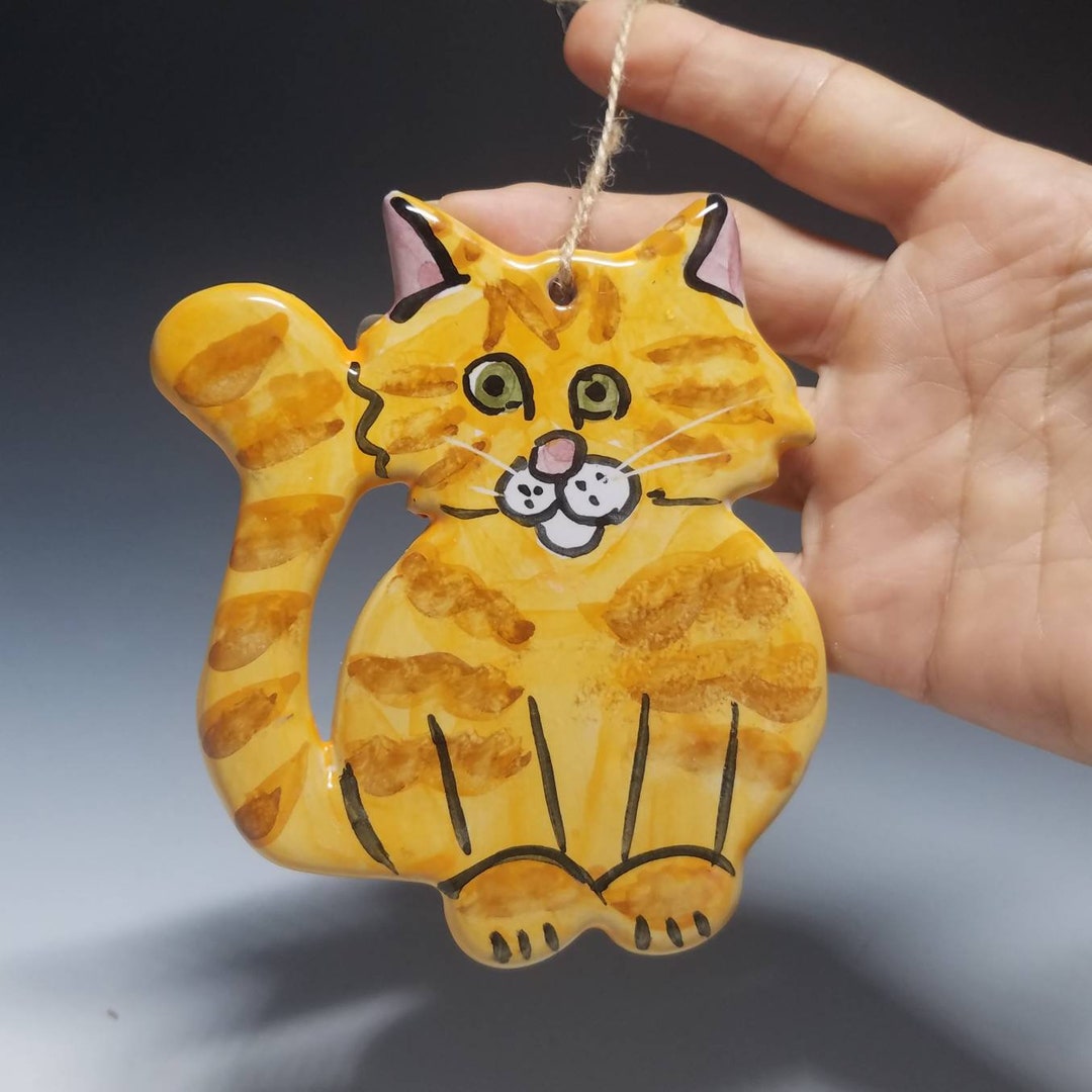 Orange Marmalade Striped Tabby Cat Pottery Ornaments for Wall Etsy