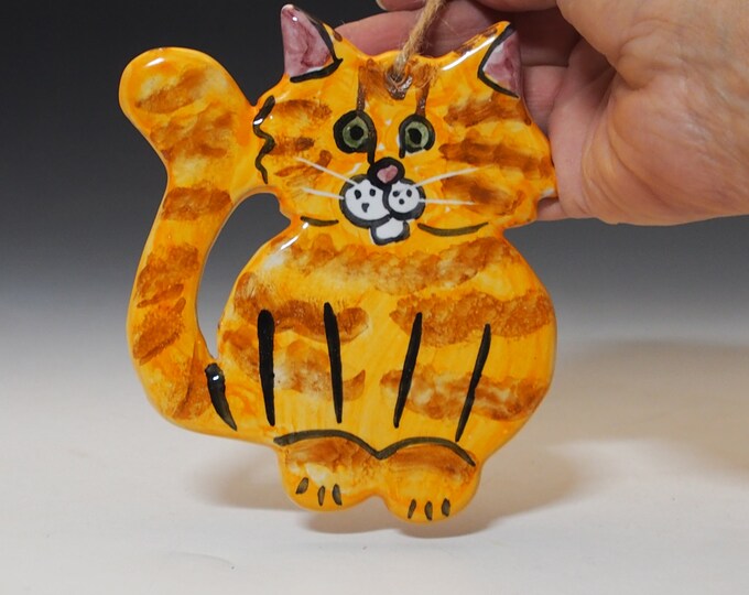 Orange Marmalade Striped Tabby Cat Pottery Ornaments for Wall or