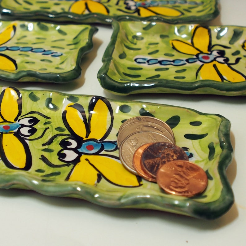Handmade Dragonfly Pottery Dish: Majolica Ceramic Spoon Rest image 3