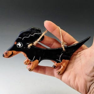 Handmade Dachshund Ornament: Majolica Pottery Doxie Dog Christmas Decor
