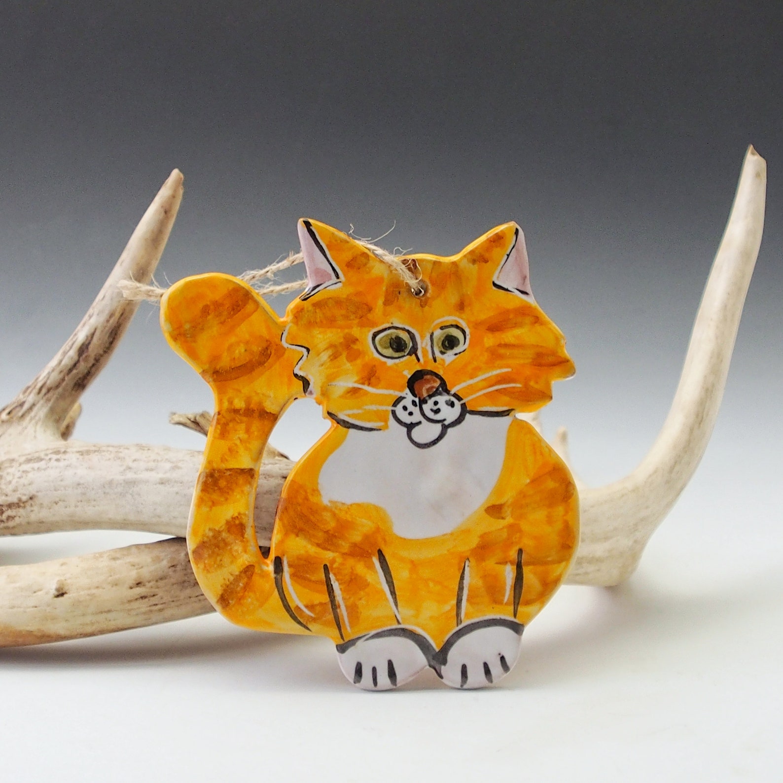Orange Marmalade Cat Pottery ornaments for wall or Christmas Etsy